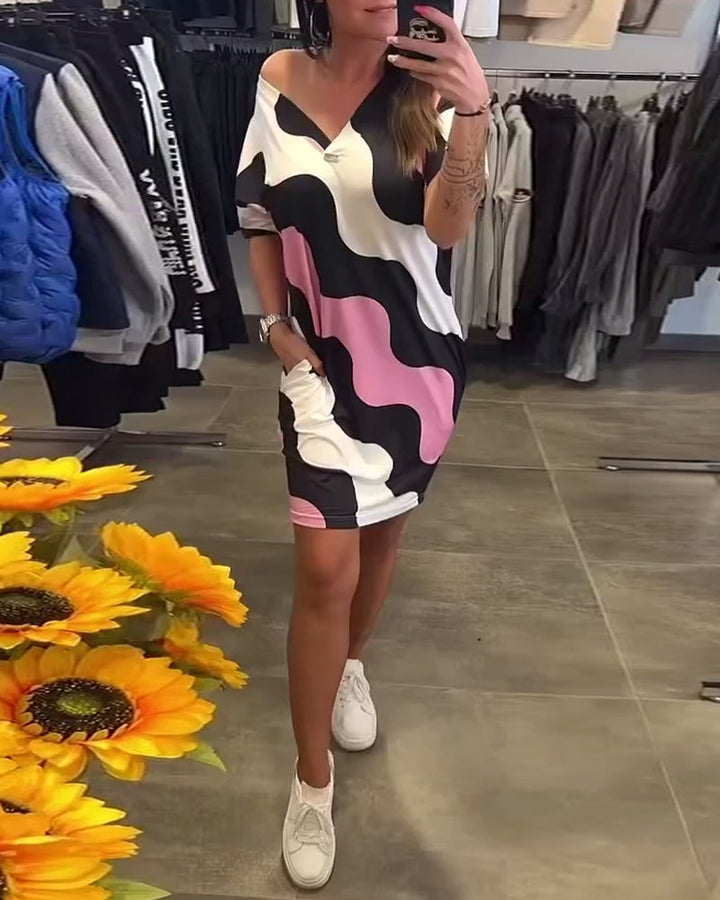 AVRILL | COLORFUL WAVE PRINT DRESS