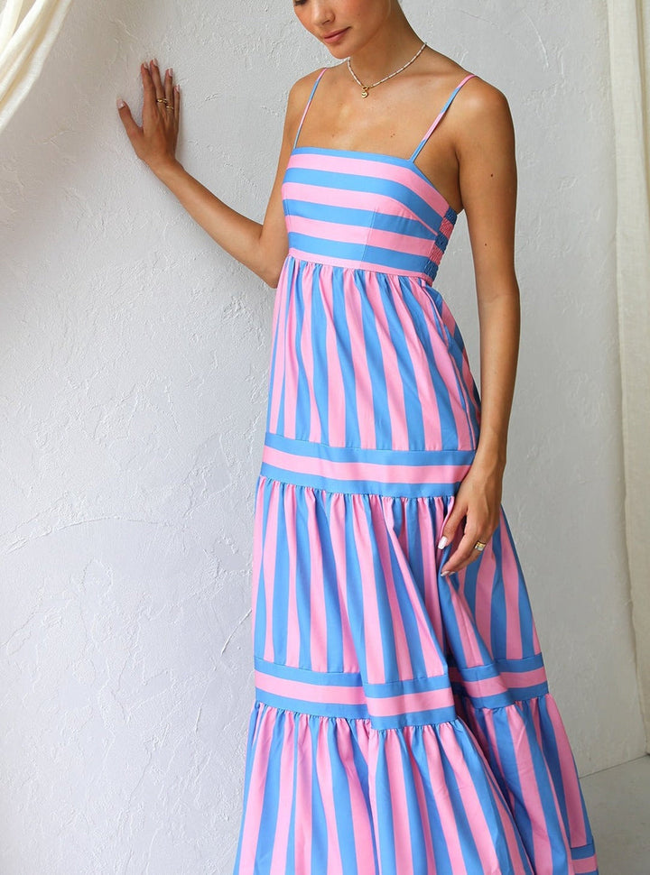 MOUNA | STRIPED SPAGHETTI  STRAP DRESS