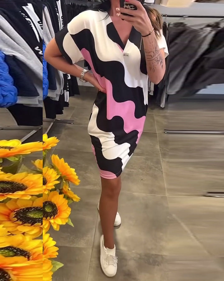 AVRILL | COLORFUL WAVE PRINT DRESS