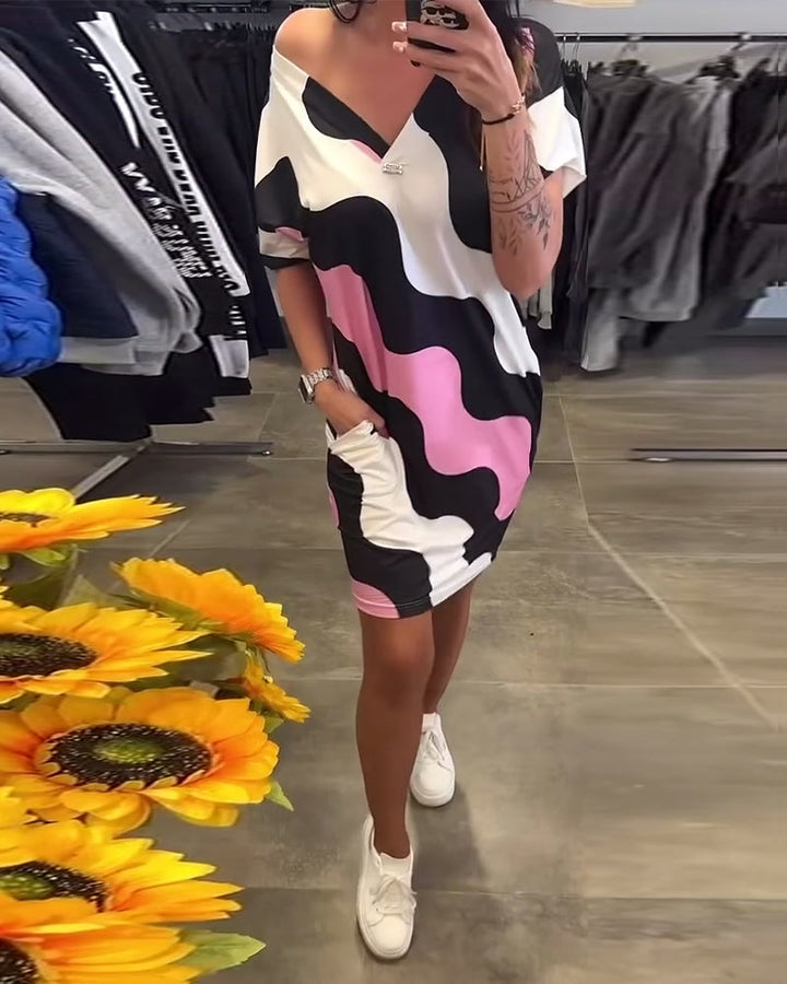 AVRILL | COLORFUL WAVE PRINT DRESS