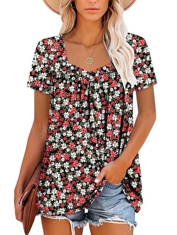 VICKY | COSY TOP WITH SHORT SLEEVES & PRINT